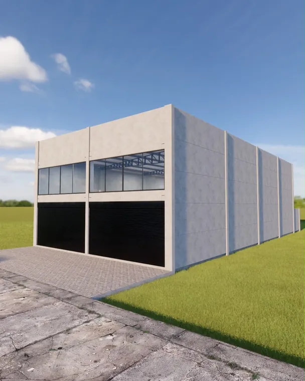 Lateral do prédio com painéis de fechamento em concreto